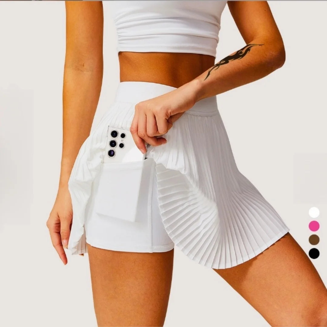Saia Fitness Feminina 2 em 1 para Tênis e Golfe Plissada