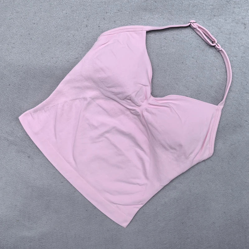 Top Fitness Feminino Strappy com Bojo Removível e Costas Nuas**