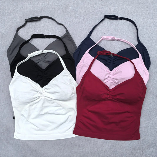 Top Fitness Feminino Strappy com Bojo Removível e Costas Nuas**