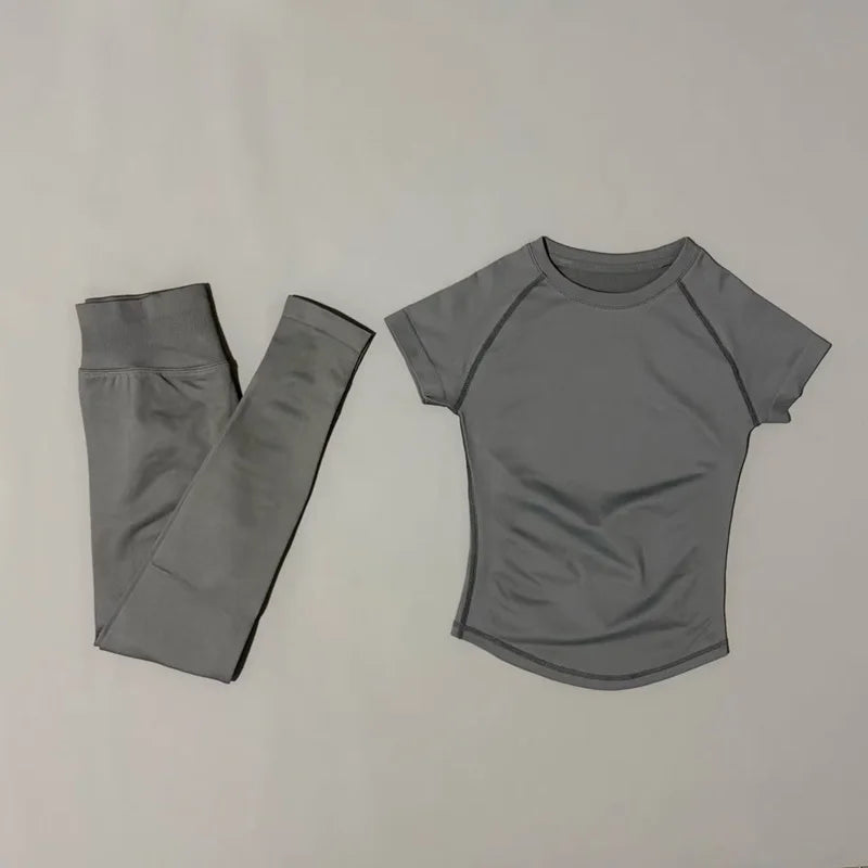 Conjunto Fitness Feminino Top e Shorts Canelados Seamless**