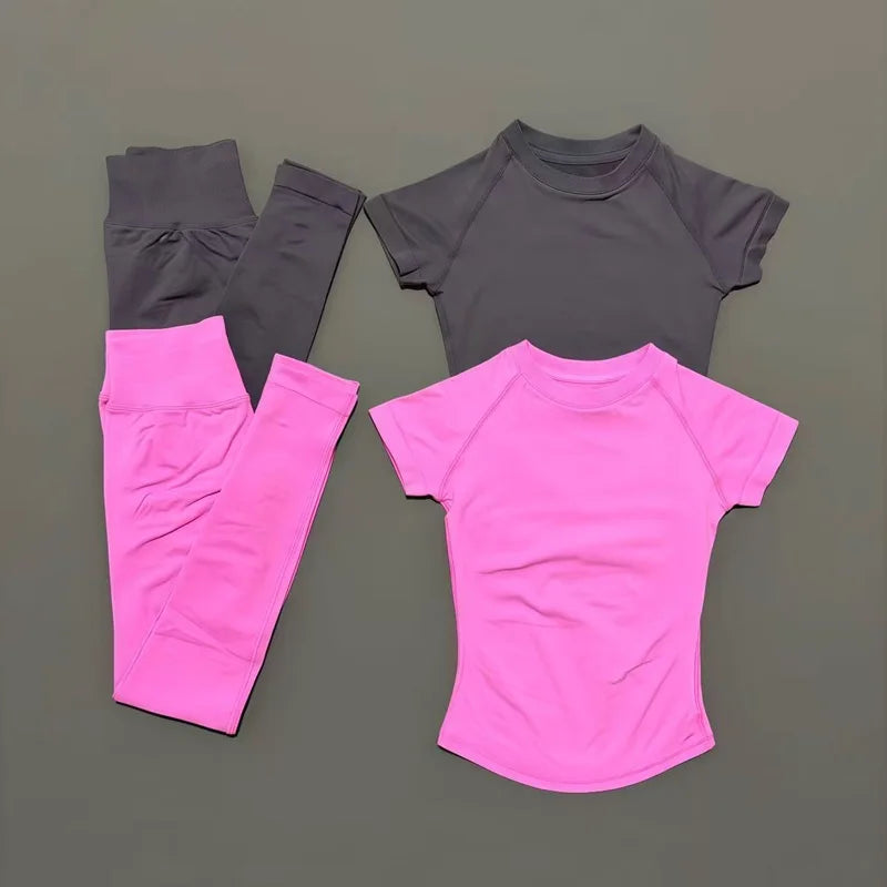 Conjunto Fitness Feminino Top e Shorts Canelados Seamless**