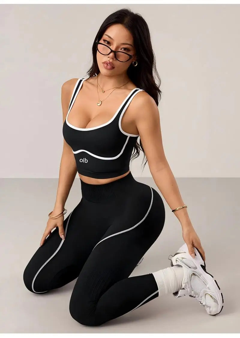 Conjunto Fitness Feminino Seamless Top e Calça Cintura Alta