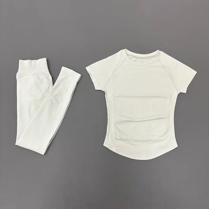 Conjunto Fitness Feminino Top e Shorts Canelados Seamless**