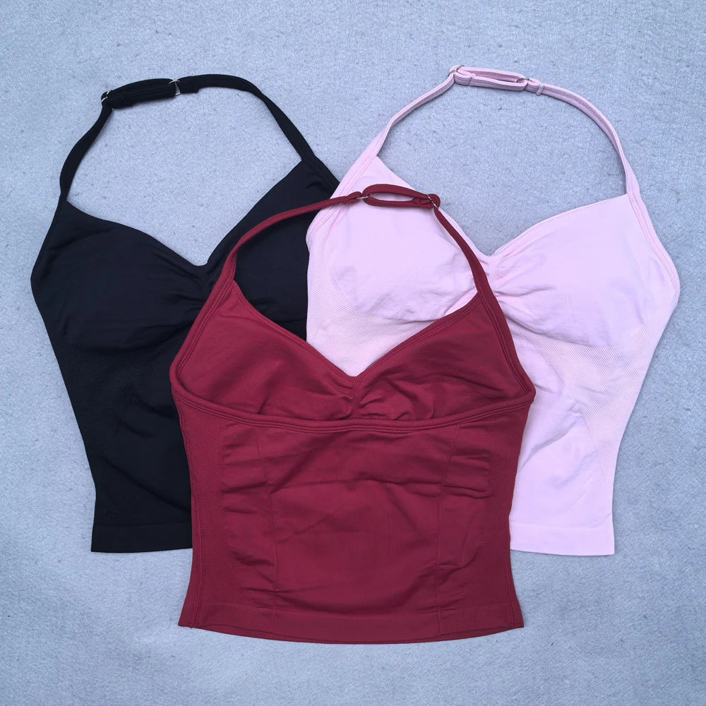 Top Fitness Feminino Strappy com Bojo Removível e Costas Nuas**