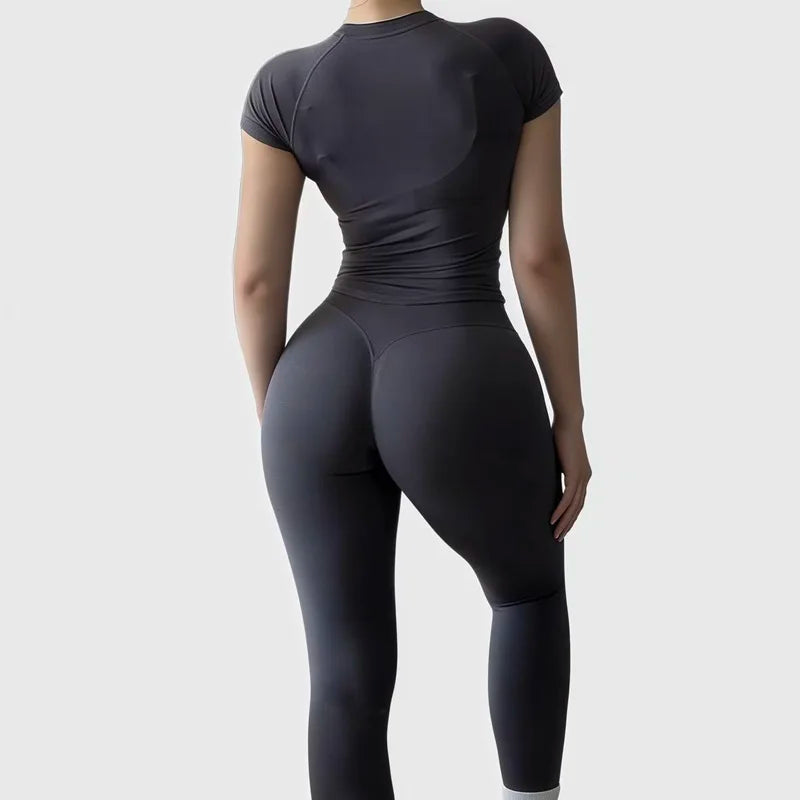 Conjunto Fitness Feminino Top e Shorts Canelados Seamless**
