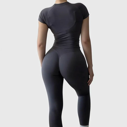 Conjunto Fitness Feminino Top e Shorts Canelados Seamless**