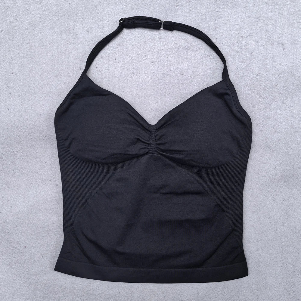 Top Fitness Feminino Strappy com Bojo Removível e Costas Nuas**