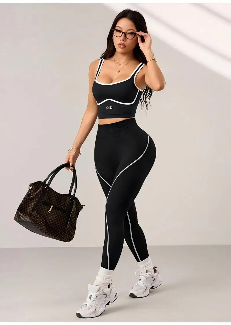 Conjunto Fitness Feminino Seamless Top e Calça Cintura Alta