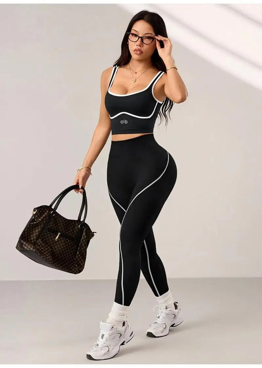 Conjunto Fitness Feminino Seamless Top e Calça Cintura Alta
