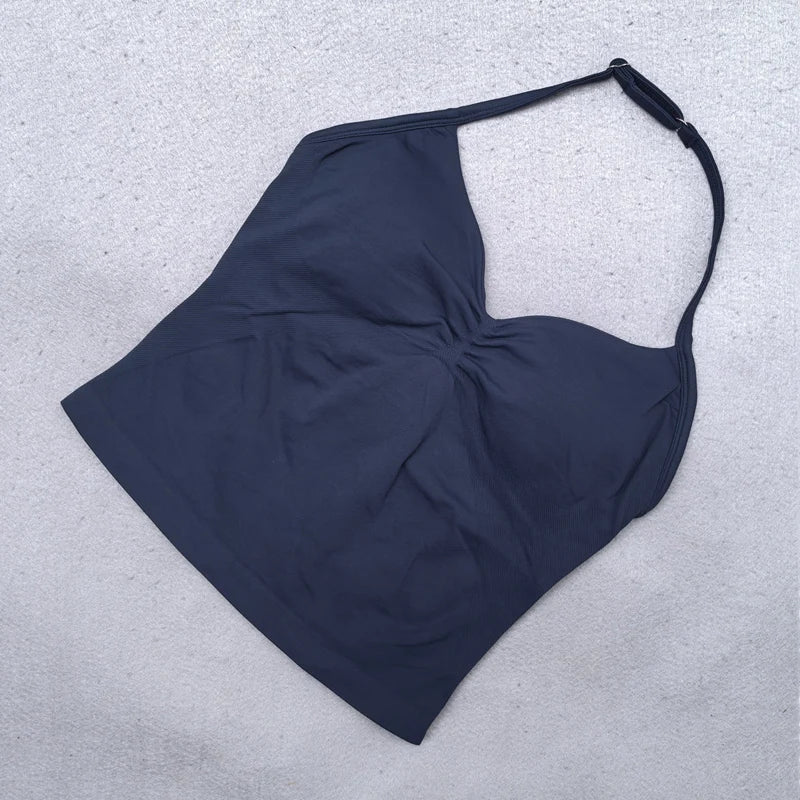 Top Fitness Feminino Strappy com Bojo Removível e Costas Nuas**