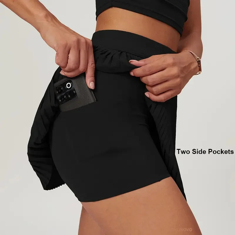 Saia Fitness Feminina 2 em 1 para Tênis e Golfe Plissada